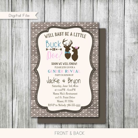 Buck Or Doe Invitations, Buck Or Doe Gender Reveal, Gender Reveal Favors, Disney Princess Gifts, Gender Reveal Gifts, Gender Reveal Party Invitations, Princess Gifts, Deer Baby, June Bug