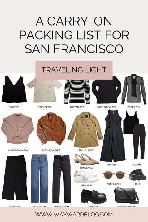 Simplify your travel experience with this curated carry-on packing list for a weekend in San Francisco – travel light while ensuring you have all the essentials. San Francisco Travel Outfit, Long Weekend Packing List, San Francisco Packing List, Long Weekend Packing, Weekend Trip Packing, Fall Packing List, Weekend Packing List, Weekend In San Francisco, Fall Packing