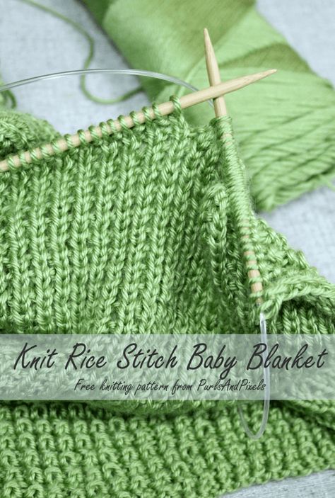 Rice Stitch Baby Blanket Free Knitting Pattern - PurlsAndPixels Rice Stitch, Free Baby Blanket Patterns, Knitting Blanket, Knitted Baby Blanket, Knitted Blanket, Baby Blanket Knitting Pattern, Knitted Baby Blankets, Blanket Knitting Patterns, Knit Stitch Patterns