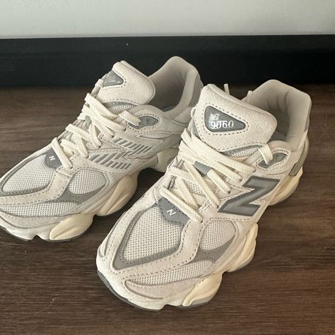 Brand New With Box, 9060 New Balance Sneakers In White/Grey. Chunky New Balance Sneakers, New Balance Shoes Grey, New Balance Fits, New Balance Shoes 9060, New Balance Aesthetic, New Balance Shoes Outfit, 9060 New Balance, Gray New Balance, Everyday Sneakers