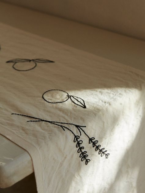 Table Runner - Chemin de Campagne | Tessuti NZ Stockist Embroidery New Year, Table Runner Embroidery Design, Tablecloth Embroidery Ideas, Hand Embroidered Tablecloth, Embroidered Table Runner Handmade, Sarah Espeute, Small Embroidery Designs, Table Runner Embroidery, Tablecloth Embroidery