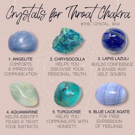 Throat Chakra Crystals, The Throat Chakra, Throat Chakra Healing, Gemstones Chart, Crystal Healing Chart, The Crystals, Crystal Vibes, Crystal Guide, Crystals Healing Properties