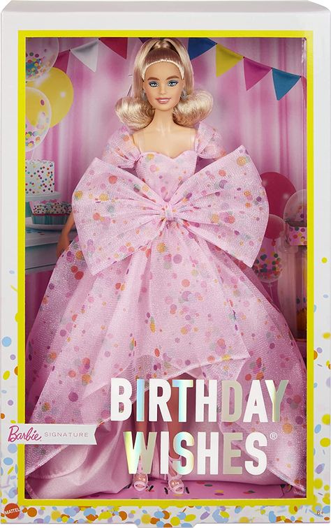 Amazon.com: Barbie Birthday Wishes Doll : Toys & Games Blonde Wearing Pink, Barbie Birthday Wishes, Birthday Wishes Barbie, Pink Tulle Gown, Barbie Gifts, Barbie Signature, Rainbow Polka Dots, Barbie Images, Barbie Costume