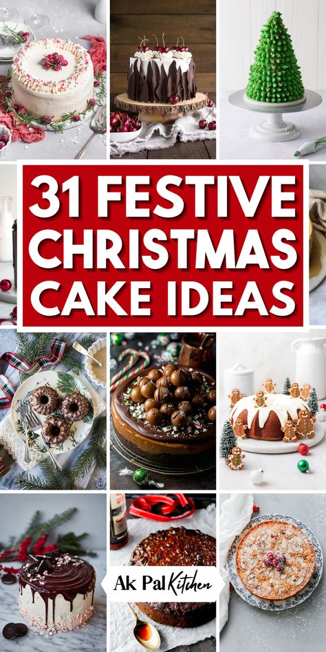 Dive into the festive Christmas desserts with our Christmas cake ideas. From classic Christmas cake recipes to holiday cake recipes, discover homemade Christmas cakes that you’ll love. Whether you’re into traditional yule log cakes, Christmas bundt cakes, or Oreo cakes, we’ve them all. Indulge in the rich flavors of Christmas fruit cake or gingerbread cake and the coolness of chocolate peppermint cakes. Elevate your holiday baking with eggnog-flavored desserts and red velvet Christmas cakes. Red Christmas Desserts, Xmas Cakes Decoration, Christmas Chocolate Log Cake, December Cake Flavors, Holiday Layer Cake, Raspberry Christmas Cake, Christmas Chocolate Cake Recipes, Christmas Icebox Cake, Holiday Cake Decorating Ideas