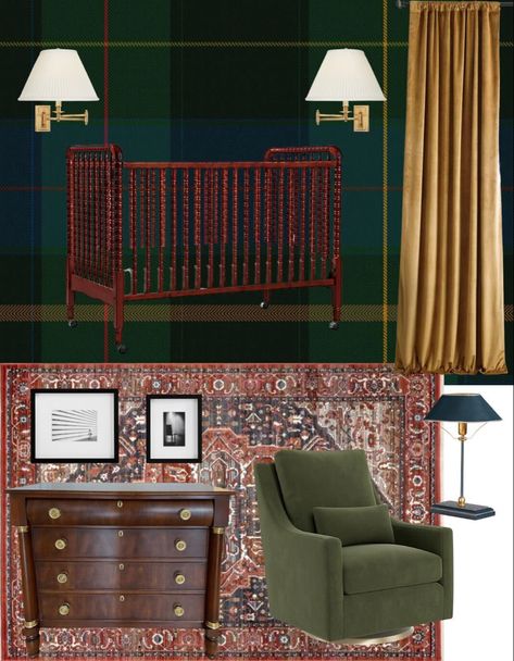 Vintage Nursery Boy, Page Edit, Dark Nursery, Antique Nursery, Plaid Nursery, Traditional Nursery, Nursery Room Design, Nursery Room Inspiration, Baby Room Design