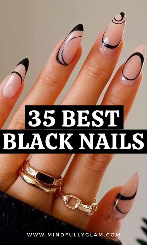 black nails New In Nails, Black Nails Negative Space, Fall Nails With Black Accent, Classy Nails With Black, White Black Ombre Nails, Black French Tips Design, Glitter Ombre Nails Black, November Nails Black, Black Biab Nail Designs