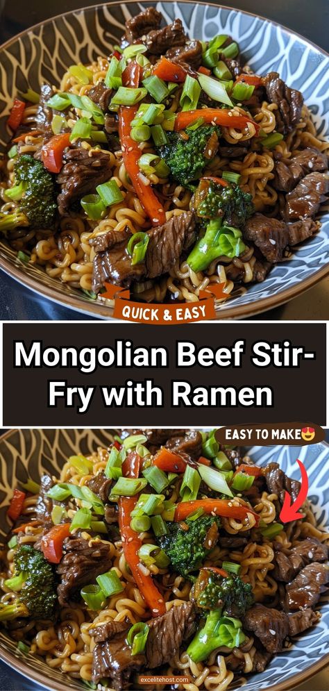 Ingredients: 1 lb flank steak, thinly sliced against the Ramen Noodle Recipes Beef, Beef Ramen Stir Fry, Sliced Steak Recipes, Mongolian Beef Ramen, Mongolian Noodles, Mongolian Beef Noodles, Beef Ramen Noodle Recipes, Noodles Seasoning, Ramen Ingredients