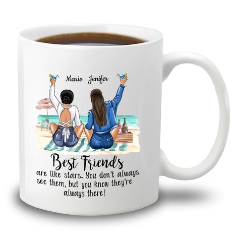 PRICES MAY VARY. [PERSONALIZED MUG GIFT]: Personalized Best Friends Are Like Stars coffee mug makes a great gift for Women / Best Friends / BFF / Sister / Soul Sister / Unbiological Sisters / Special Friends. Unique mug gift for Birthday / Christmas / Long Distance Friendship and any other special occasion. [BEST CUSTOMIZED MUG]: You just click “customize now” button, choose size, car colors, skin colors, hairstyles and enter your names. Specially, you can customize licence plate with any texts Friends Are Like Stars, Good Friends Are Like Stars, Unbiological Sister, Distance Friendship, Licence Plate, Special Friends, Friend Bff, Skin Colors, Soul Sister