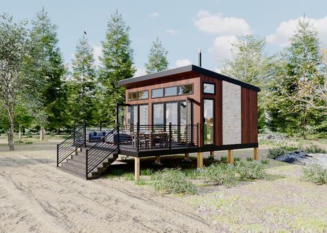 The Tiny Modern Off-Grid Cabin Plan. ◻ ABOUT THE PLAN: ▪384 sq ft ▪24' x 16' footprint ▪1 Bed | 1 Bath ▪large 24 x 12'' deck for entertaining and true indoor/outdoor living. ▪Full Construction Plans plus design of all the off-grid systems specified in the documents.   ▪Green/Sustainable Design. *Quality builder-ready construction plans at an affordable price (not basic floor plans or concept drawings). All details are drawn in 3D.  ◻ THE TINY MODERN OFF-GRID CABIN IS A STYLISH CABIN FOR:  ▪Full-time tiny house living off the grid ▪Weekend/Vacation Getaway Cabin ▪Luxury Cabin Rentals  ▪Easily adapted for use as an ADU or Guest House ◻ YOUR PURCHASE INCLUDES: ▪ Detailed 3D Design and Construction Plans (see complete list below) ▪ Design of all off-grid systems, i.e. solar, waste, water, heat Basic Floor Plans, 400 Sq Ft Tiny House, Off Grid Cabin Plans, Plan Vacation, Cabin Luxury, Getaway Cabin, Cabin Plan, Cabin Tiny House, Tiny House Plan