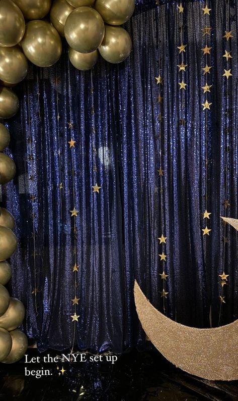 Star Night Decorations, Dark Blue Bday Theme, Moonlight Birthday Theme, Dancing With The Stars Theme Party, Starry Night Decorations Backdrops, Night In The Stars Prom, Sweet 16 Themes Under The Stars, Night Under The Stars Backdrop, A Night In Paris Homecoming Theme