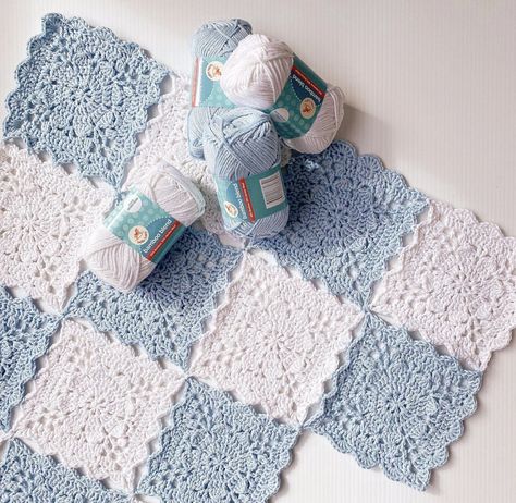 Blue And White Granny Square Blanket, Blue And White Crochet Blanket, Crochet Blanket Blue, White Granny Square, Crochet Patchwork Blanket, Patchwork Blanket, Patchwork Quilt Patterns, Granny Square Blanket, Square Blanket