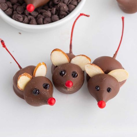 Christmas Mice Candy, Christmas Food Crafts For Kids, Mice Candy, Food Crafts For Kids, Fun Christmas Food, Shaped Cookies Recipe, Chocolate Mice, Chocolate Chip Frosting, Christmas Food Crafts