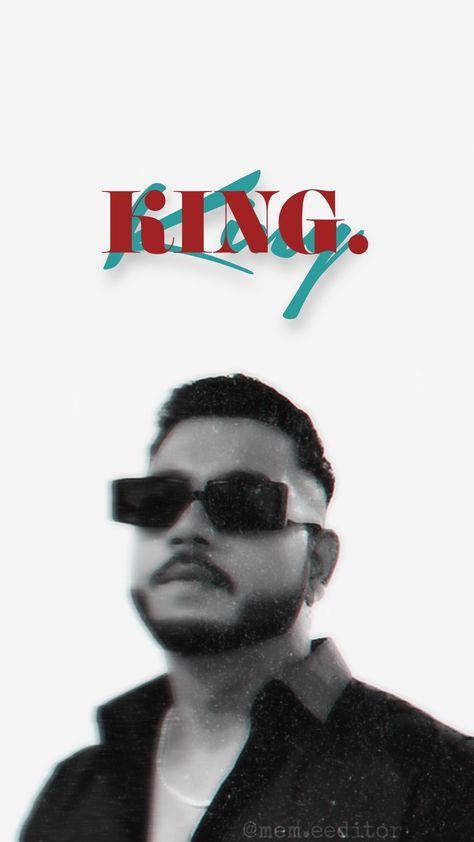 Artirst/singer/rapper "King" from India.
"King wallpaper edit (1/5): B&W with glitch effect and text "king" overlaying with other text layer. Increased noise and removed background. King Singer India, King Singer Wallpaper, King Rapper Wallpaper, King Singer, King Rocco, King Rapper, King Wallpaper, Photography 2023, Dan Bilzerian