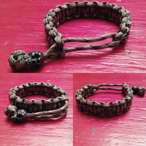 Mad Max Tom Hardy adjustable #paracord bracelet. Camo, diamond knot, and Schmuckatelli skull bead. Paracord Nut Bracelet, Paracord Hex Nut Bracelet Diy, Quick Deploy Paracord Bracelet, Mad Max Paracord Bracelet, Conquistador Paracord Bracelet, Diamond Knot, Paracord Projects, Paracord Bracelet, Beaded Skull