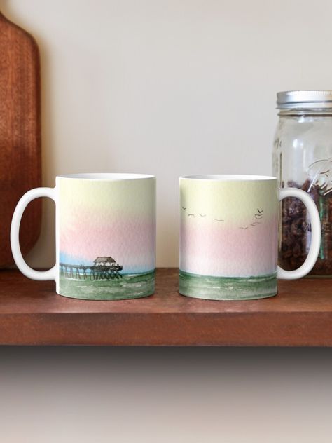 Pottery Painting Beach, Ocean Mug, Beach Mug, Watercolor Beach, Paint Your Own Pottery, Hand Painted Mugs, On The Ocean, Hand Painted Pottery, Beach Watercolor