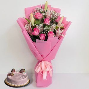 Pink Flowers Bouquet, Teachers Day Special, Bouquet Cake, Pink Flower Bouquet, Red And White Roses, Teachers Day Gifts, Cake Delivery, Delivery Gifts, Sweet Chocolate