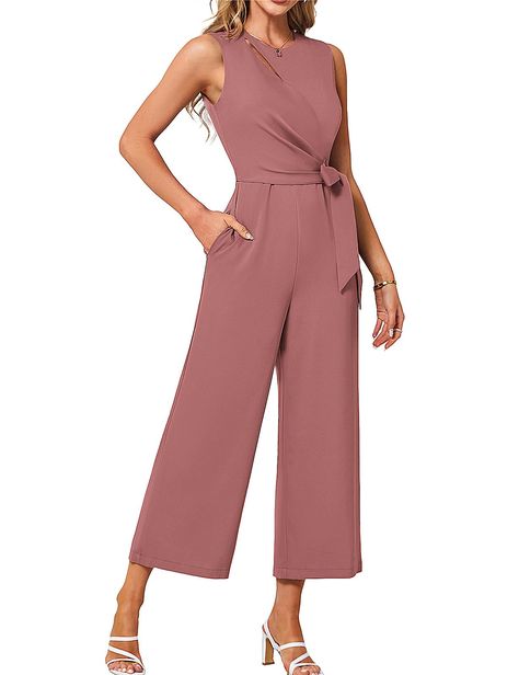 PRICES MAY VARY. COMFY FABRIC: Womens Jumpsuits Are Made Of 95%Polyester+5%Elastane High Quality Polyester Fabric, Soft, Breathable And Skin-Friendly, You Will Feel Comfortable All Day Long. An Indispensable Piece In Your Wardrobe! MATCHING STYLE: This One Piece Crew Neck Sleeveless Straight Leg High Waist Elastic Jumpsuit Looks Great To Match With High Heels, Wedges, Beautiful Necklaces And Earrings. You Can Dress It Up To Wedding, Cocktail, Evening, Party. With Flats, Sandals, You Can Dress It Backyard Engagement Party Guest Outfit, Women's Rompers And Jumpsuits, California Cocktail Attire Women, Work Jumpsuits For Women, Semi Formal Jumpsuit Women, Smart Casual Attire Women, Business Cocktail Attire Women, Baby Shower Attire For Guests, Dressy Casual Wedding Guest