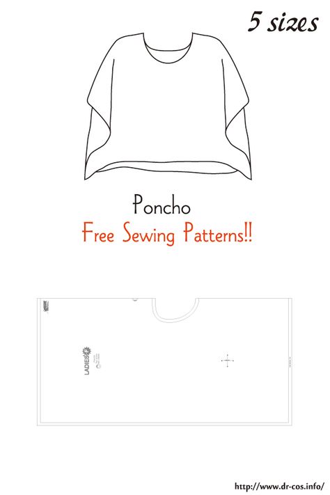 How To Make A Poncho, Poncho Diy, Poncho Pattern Sewing, Mens Poncho, Sewing Patterns Free Women, Free Pdf Sewing Patterns, Sewing Tops, Free Sewing Patterns, Crochet Blanket Pattern