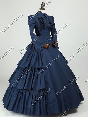 Horror Dress, 1800s Dresses, Victorian Maid, Victorian Ball Gowns, Victorian Era Dresses, Victorian Gown, Blue Cotton Dress, Morticia Addams, Victorian Costume