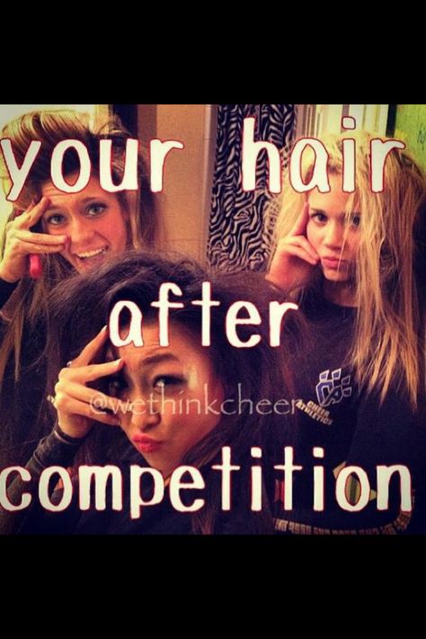 Haha trying to get all the hairspray out and yet my hair still sticks up !! Life of a cheerleader Gymnastics Funny, Cheer Funny, Cheer Hacks, Cheerleading Hair, Cheerleading Quotes, Gymnastics Quotes, College Cheer, Cheerleading Hairstyles, Cheer Hair