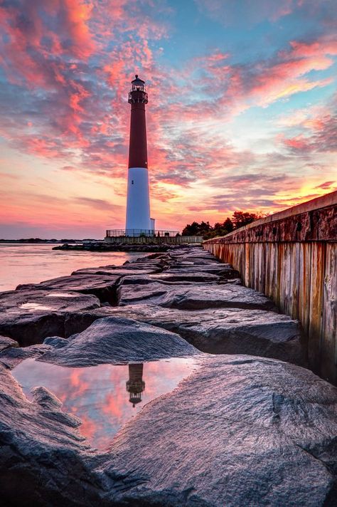 Barnegat Lighthouse, Old Barney, New Jersey Barnegat Lighthouse, Lighthouse Pictures, Long Beach Island, Beautiful Lighthouse, Light House, Pics Art, Beautiful Places To Visit, Most Beautiful Places, Sunrise Sunset