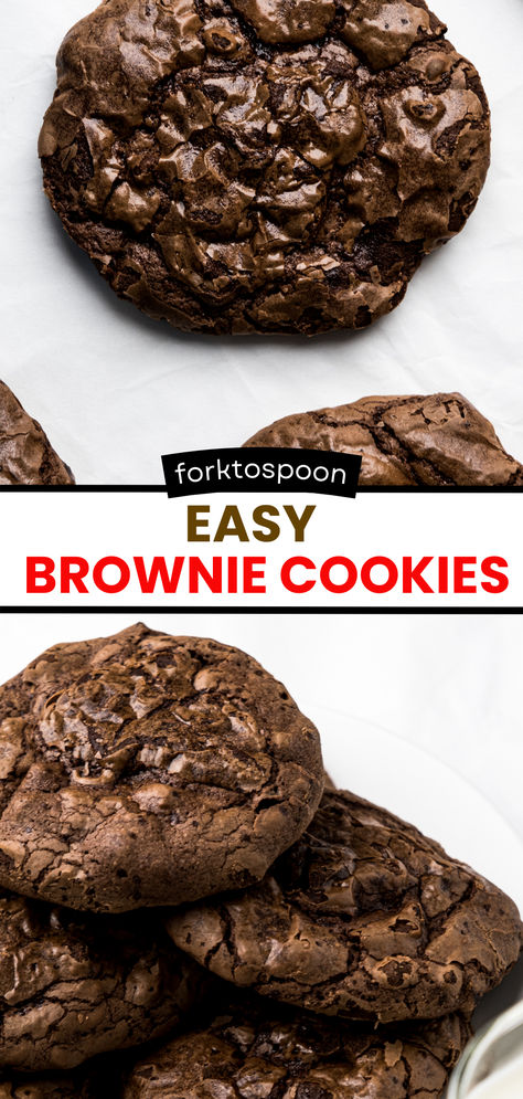 These easy brownie cookies are made with cocoa powder instead of melted chocolate for simpler baking. They're chewy chocolate cookies with a crinkle top - just like a brownie would have! This is a super quick brownie cookie recipe that only takes 20 minutes to make. Air Fryer Brownie Cookies, Cookies No Chocolate Chips, Cookies Without Chocolate Chips, Brownie Cookies From Scratch, Cookies Without Chocolate, Brownie Cookies From Mix Boxes, Easy Brownie Cookies, Cloudy Kitchen, Cocoa Powder Brownies