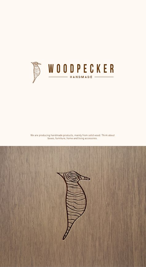 I try to find a perfect way to symbolize the Woodpecker with the passion of the company. Traditional design meets modern flair - really unique Woodwork Logo Design, Woodpecker Logo, Wood Logo Branding, Wood Logo Design, Handyman Logo, Logo Animal, Wood Logo, Woodworking Logo, Newsletter Design