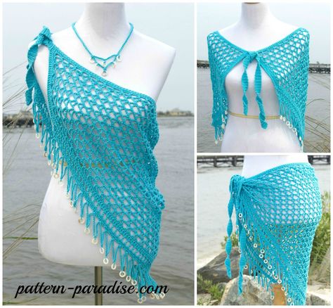 Crochet Pattern for beach cover, skirt, wrap, shawl by pattern-paradise.com Wrap Skirt Pattern Free, Wrap Skirt Pattern, Crochet Bodycon Dresses, Skirt Pattern Free, Beach Crochet, Black Crochet Dress, Crochet Gratis, Crochet Triangle, Crochet Shawls And Wraps