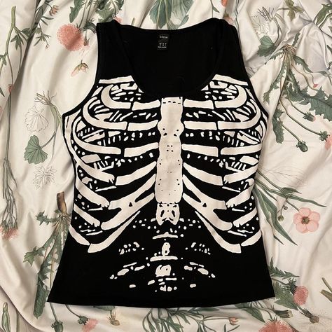 Skeleton Tank Top this gorgeous tank top is a... - Depop Skeleton Aesthetic Outfit, Alt Tank Top, Emo Tank Top, Goth Rave Outfits, Goth Tank Top, Skeleton Tank Top, Grunge Tank Top, Villain Clothing, Skeleton Top