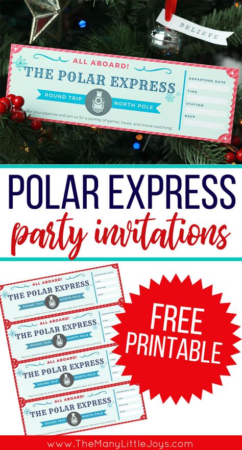 Want to make Christmas extra magical for your kids? Try hosting a Polar Express party! Here’s everything you need (including free printable invitations) to host a festive party without the stress! Polar Express Party Invitations Free, Polar Express Invitations Free, Polar Express Printable Tickets Free, Free Printable Polar Express Tickets, Polar Express Party Invitations, Printable Polar Express Tickets Free, Free Polar Express Printables, Polar Express Free Printables, Polar Express Printables Free