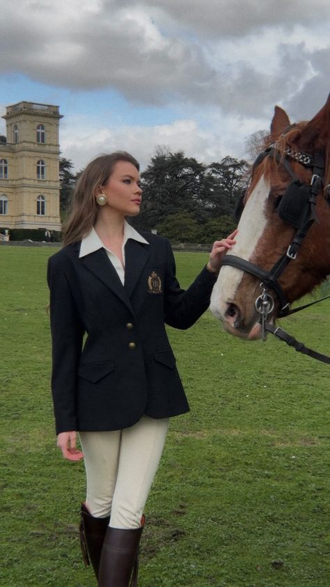 Equestrian vibe 🐎 @fairfaxandfavor Old Money boots & Wool Blazer @fairfaxandfavor #oldmoney #oldmoneyaesthetic #oldmoneystyle… | Instagram 90s Equestrian Style, Ralph Lauren Horse Equestrian Chic, Riding Outfit Equestrian Aesthetic, Old Money Equestrian Aesthetic, Horse Riding Fits, Vintage Equestrian Aesthetic, Old Money Boots, Old Money Horse, Old Money Hobbies