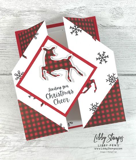 Fun Fold Fridays - Double Gate Fold - Libby Fens, Stampin' Up! Demonstrator Folded Christmas Cards, Deer Cards, Homemade Holiday Cards, Cheers Card, Scrapbook Template, Stamped Christmas Cards, Fancy Fold Card Tutorials, Double Gate, It Friday