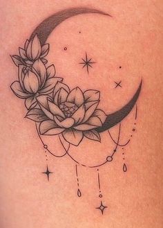 Dangly Tattoo, Moon Flower Tattoo, 2023 Tattoo, Feminine Skull Tattoos, Mandala Hand Tattoos, Flores Tattoo, Flower Tattoo Drawings, Saved Tattoo, Girls Tattoo