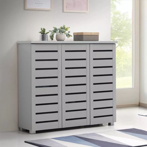 3 Door Shoe Cabinet Stand Rack Storage Cupboard Sideboard Console Hall Unit Grey | eBay Shoes Rank Designs, Shoe Unit, Coat And Shoe Storage, Shoe Cabinet Design, Shoe Storage Unit, Shoe Cupboard, Sliding Wardrobe, Boot Room, Modern Shoes