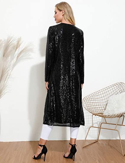 Sequin Cardigan, Cardigan Long Sleeve, Open Front Jacket, Sequin Gown, Sequin Tank, Cardigan Long, Amazon Women, Long Sleeve Cardigan, Black Sequins