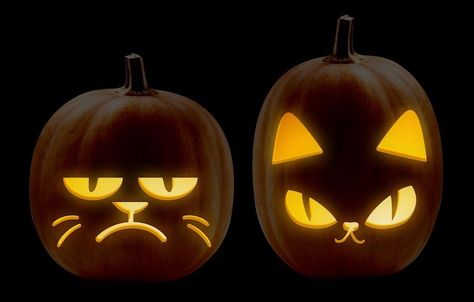 10 Halloween cat pumpkin carving jack-o-lantern patterns / | Etsy Pumkin Carving Cats, Grumpy Cat Pumpkin Carving, Fun Halloween Pumpkin Ideas, Jack O Lantern Ideas Easy Carving, Jack O Lantern Disney, Easy Cat Jack O Lantern, Carved Cat Pumpkins, Simple Cat Pumpkin Carving, Cat Halloween Pumpkin Carving