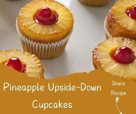 Tropical Pineapple Upside-Down Cupcakes Upside Down Cupcakes, Pineapple Upside Down Cupcakes, Pineapple Cupcakes, Cake Shots, Pineapple Upside, Cupcakes Recipe, Pineapple Upside Down Cake, Pineapple Upside Down, Bundt Cakes Recipes