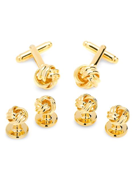 From the Ox & Bull Trading Co. Collection. Goldtone tuxedo studs and cufflinks set with a modern knot shape. Set of four studs and two cufflinks Goldtone Swivel closure Imported SIZE Cufflinks, 0.5"W Studs, 0.75"W. Men Accessories - Jewelry > Cufflinks, Inc. > Saks Fifth Avenue > Barneys. Cufflinks, Inc.. Color: Gold. | Cufflinks Inc. Ox And Bull Trading Co. 6-Piece Gold Knot Stud Set Tuxedo Studs, French Cuff Shirts, Knot Studs, Black Bow Tie, French Cuff, Gold Cufflinks, Knot Design, Cufflink Set, Stud Set