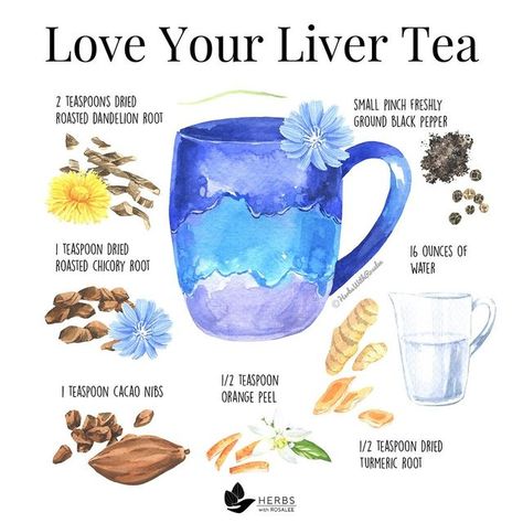 Herbs With Rosalee on Instagram: "✨Do you need more healing herbal teas in your life this year?✨ This delicious dark brew of roasted roots, cacao, orange and turmeric is one of my favorite tea blends. It’s rich tasting, yummy and can support your liver health. A wonderful way to start the day or as a compliment to sweet desserts. ☕️ • 2 teaspoons (7 grams) dried roasted dandelion root • 1 teaspoon (3 grams) dried roasted chicory root • 1 teaspoon (4 grams) cacao nibs • 1/2 teaspoon (1 gram) ora Liver Tea, Roasted Dandelion Root, Tea Blends Recipes, Books And Tea, Tea Remedies, Medicinal Tea, Healing Tea, Herbal Teas Recipes, Herbal Recipes