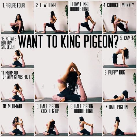 ✨Want to King Pigeon?✨ . . . Then practice this sequence which opens the hips, quads, shoulders, and back for the full expression of this… Yoga Pigeon Pose, Pigeon Pose Yoga, Yoga Foto's, King Pigeon Pose, King Pigeon, Yoga Inspo, Yoga Poses Advanced, Yoga Tutorial, Yoga Beginners