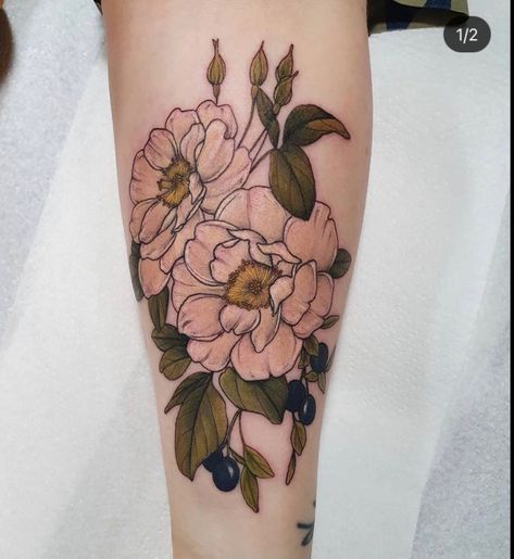 White roses, berries flower tattoo White Rose Tattoos, Flower Tattoo Sleeve, Botanical Tattoo, Cream Flowers, White Tattoo, Forearm Tattoo, Cream Roses, Nature Tattoos, Rose Tattoo