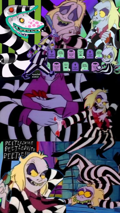 Made this for myself, but anyone can use it <3 Cartoon Beetlejuice, Beetlejuice Wallpaper, Juice Movie, Beetlejuice Fan Art, Beetlejuice Cartoon, All Horror Movies, Beetlejuice Movie, Halloween Wallpaper Cute, Fairy Wallpaper