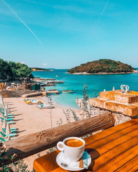 Cafe On The Beach, Coffee By The Beach, Coffee On The Beach, Coffee With A View, Good Day Coffee, Cruise Italy, Good Morning People, Beach Coffee, Beach Wall Collage