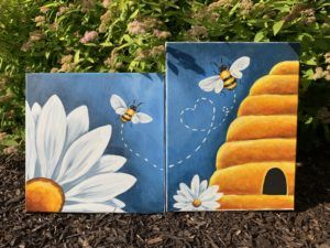 Events | Brookfield Pottery Factory | Pottery Factory – Brookfield Themed Wall Decor, Acrylic Art Projects, Bee Painting, Summer Painting, Canvas Sizes, Canvas Painting Designs, Flowers Summer, Canvas Painting Diy, Spring Painting