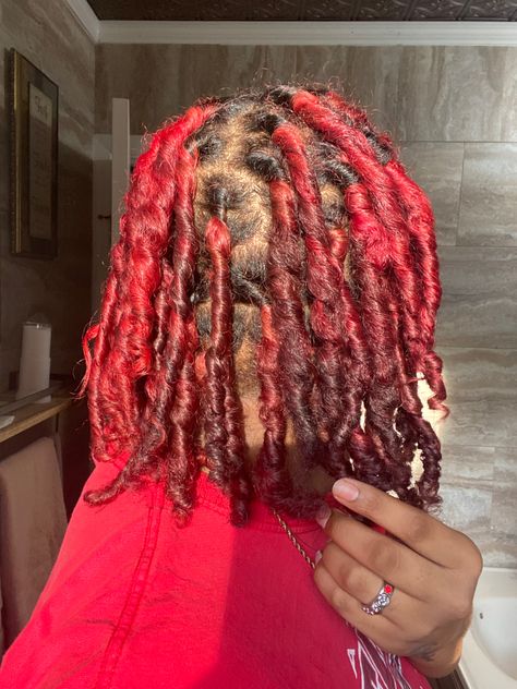 red starter locs Coloured Locs Black Women, Red Starter Locs, Coloured Locs, Locs Ideas, Locs Black Women, Red Locs, Colored Locs, Loc Goals, Loc Goddess