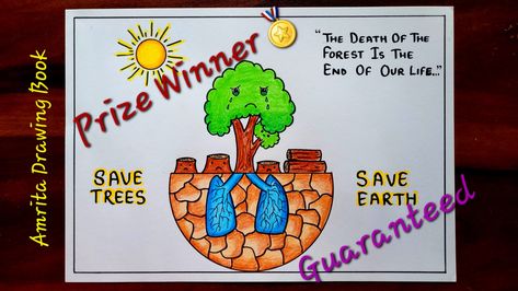 Video Tutorial uploaded on Amrita Drawing Book Channel. Subscribe for more creative Drawings and School Projects. #saveearth #savetrees #saveenvirontment #earthday #worldenvironmentdaydrawing #environmentday #drawing #easy #simple #creative #poster #forkids #easydrawing #amritadrawingbook Forest Day Poster, Save Trees Poster Creative, Save Trees Drawing, Save Environment Poster Drawing, Save Environment Posters, Day Scenery, Save Earth Save Life, Save Tree Save Earth, Tree Drawing For Kids