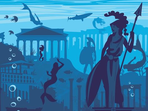 Ocean Banner, Atlantis Illustration, Atlantis Drawing City, Atlantis Art Disney, Atlantis Concept Art Fantasy City, Atlantis Background Art, Atlantis City Art, Atlantis The Lost Empire Poster, Ancient Atlantis