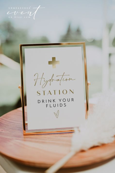 MAEVE Yellow Gold Nurse Hydration Station Sign Template | Nurse Graduation Party Signage | Nurse Party Drink Table Sign Printable Editable Elegant Nursing Graduation Party, Nurse Graduation Brunch, Nurse Cocktails, Md Graduation Party, Nursing Grad Party Decorations, Pink Nurse Graduation Party, Nursing Graduation Decorations, Np Graduation Party, Nurse Grad Party Ideas