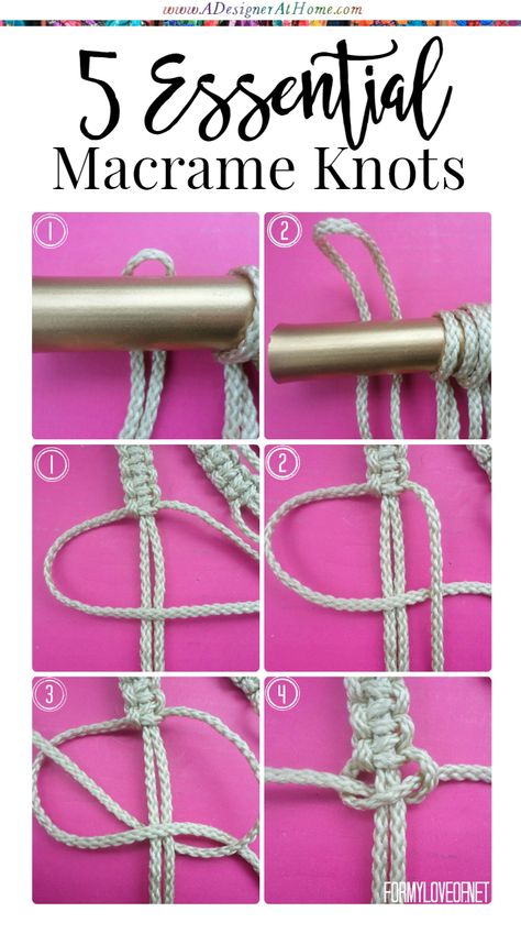 5 essential beginners macrame knots Essential Knots, How To Macrame, Art Macramé, Hantverk Diy, Makramee Diy, Macrame Knot, Macrame Plant Hangers, Micro Macramé, Macrame Ideas