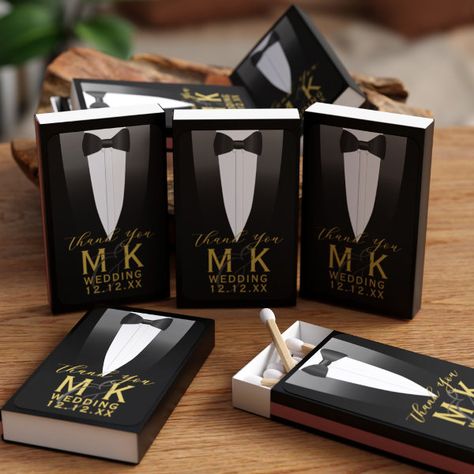 Tuxedo Black Tie Thank You Wedding Party Favor Matchboxes Black Tie Wedding Decor, Prom Gift, Gold Party Decorations, Tuxedo Black, Teal Wedding, Man Party, 40th Birthday Parties, Tie Design, Black Tie Wedding